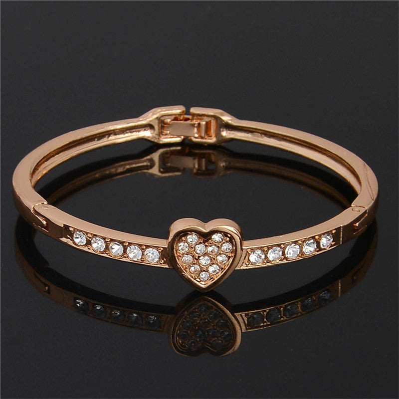 CZ Embellished Heart Stainless Steel Bangle Evening Bracelet – PM Jewels