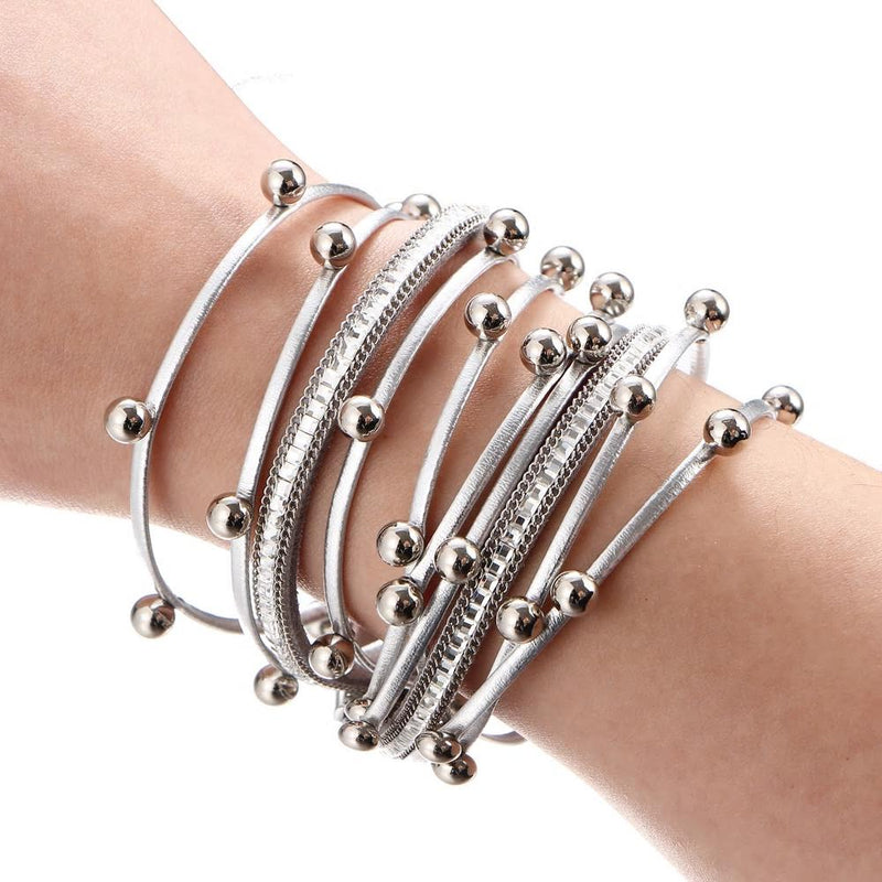 Multilayer  Leather Charm Bracelets with balls - 2 Color - [neshe.in]