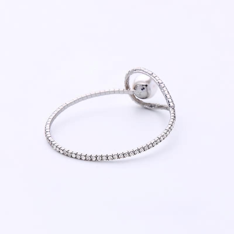 Silver Crystal Bangle Bracelet with Pearl Stud - [neshe.in]