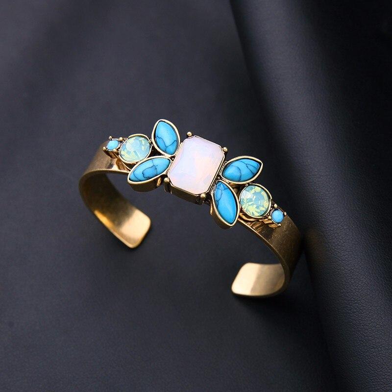 Vintage Colorful Stones Cuff Style Bangle Bracelet - [neshe.in]