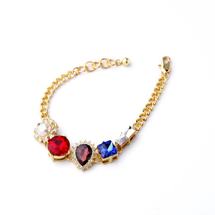 Luxury Multicolor Geometric Crystals Golden Bracelet - [neshe.in]