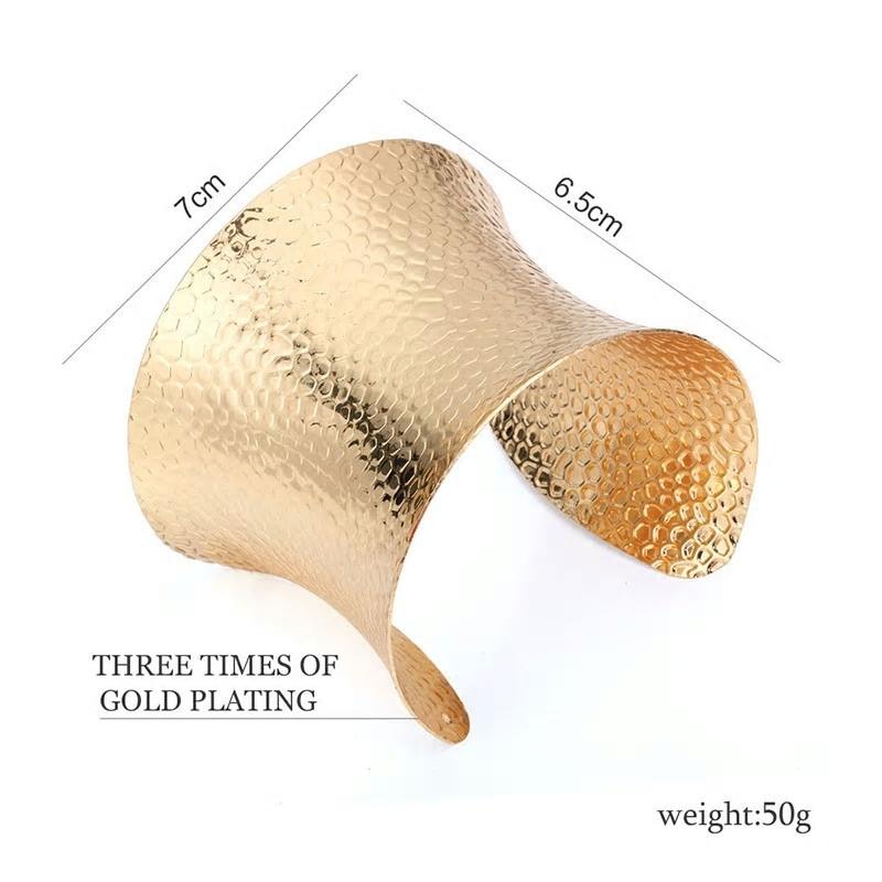 Golden Open Textured Punk Style Statement Bracelet for Party (Adjustable) - [neshe.in]