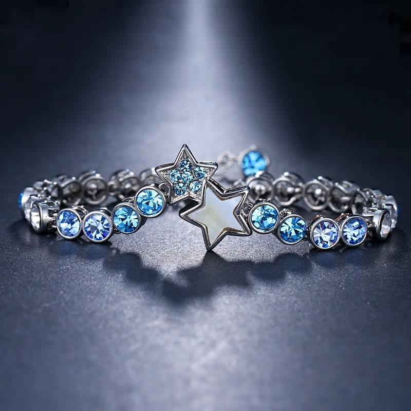 Light blue Crystal Round chain Bracelets Bangles. - [neshe.in]
