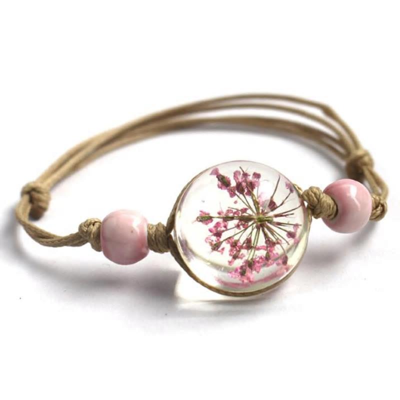Glass Ball with Dry Flower Bracelet - 3 Colors (Adjustable) - [neshe.in]