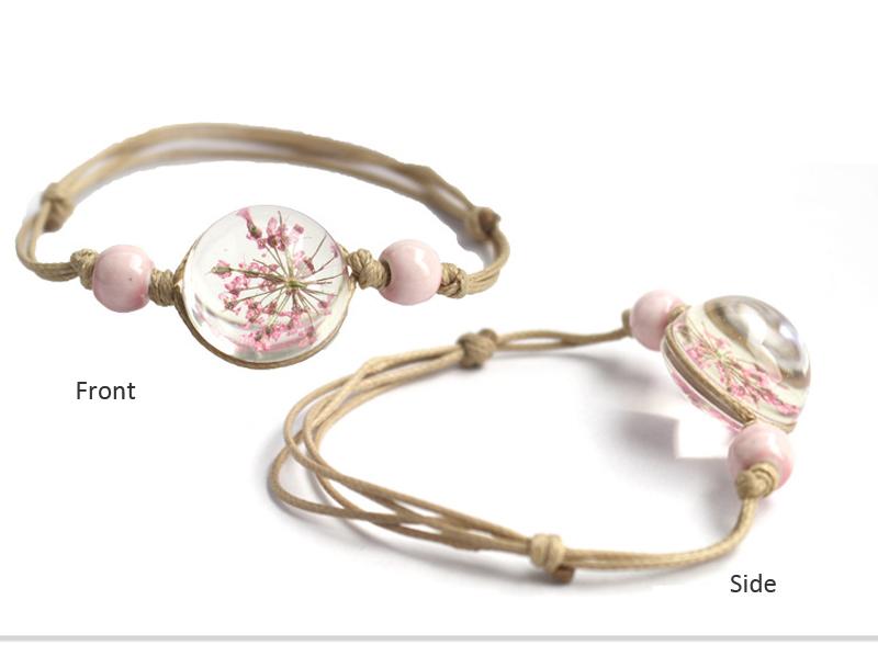 Glass Ball with Dry Flower Bracelet - 3 Colors (Adjustable) - [neshe.in]