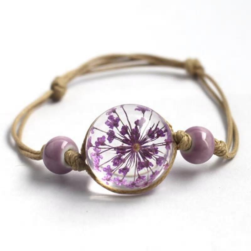 Glass Ball with Dry Flower Bracelet - 3 Colors (Adjustable) - [neshe.in]