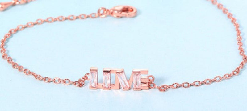Letter Love Charm CZ Crystal Golden Chain Bracelet - [neshe.in]