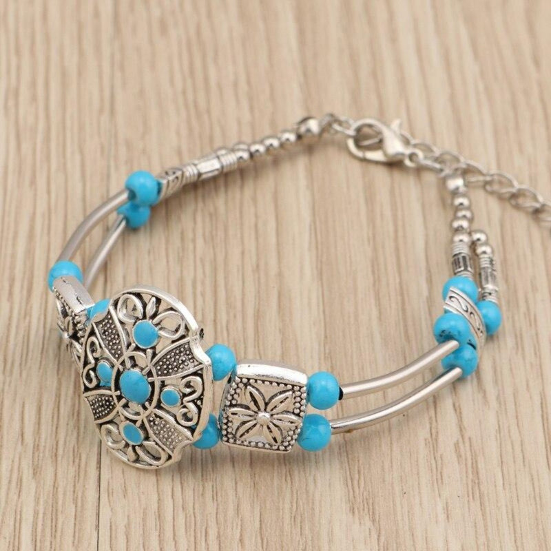 Bohemian Gypsy Blue Beads Flower Bracelet - 2 Colors - [neshe.in]