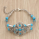 Bohemian Gypsy Blue Beads Flower Bracelet - 2 Colors - [neshe.in]