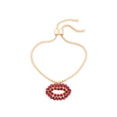 Golden Chain Red Crystal Lips Dangle Bracelet - [neshe.in]