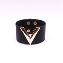 Leather V-Design Gold Metal Bracelet - 3 Colors - [neshe.in]
