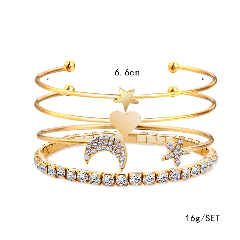 Bohemian Moon Heart Chain Gold Bracelet Set of 4 - [neshe.in]