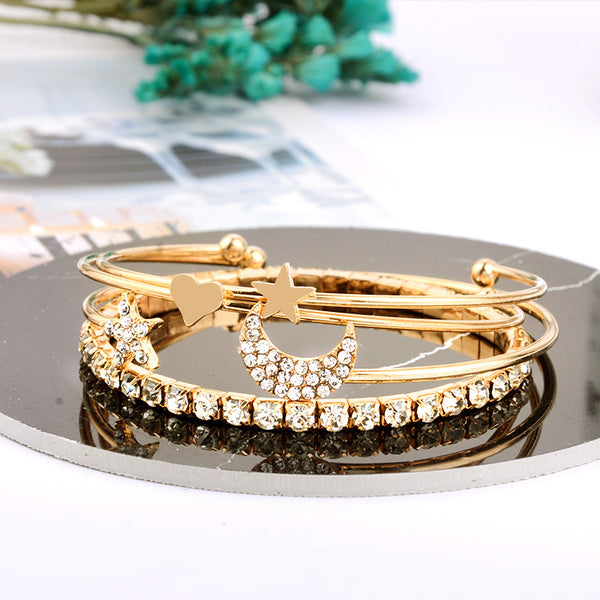 Bohemian Moon Heart Chain Gold Bracelet Set of 4 - [neshe.in]