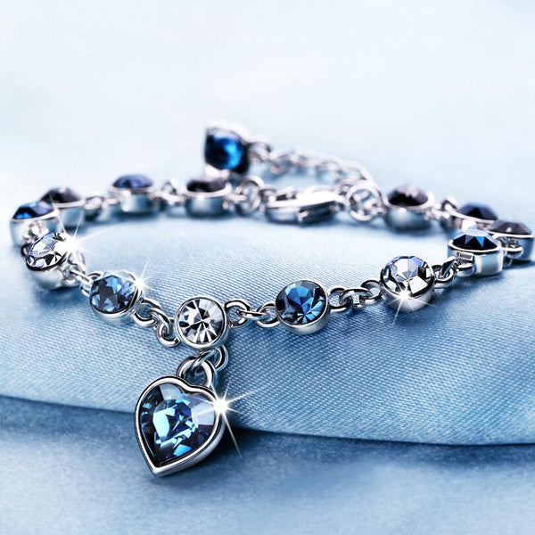 Ghojet Crystal Heart Charm Bracelet 925 Sterling Silver Fashion Heart Link  Bracelet for Women & Girls -Silver - Walmart.com