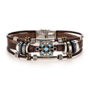 Leather Charm  with Flower turquoise stone Bracelet - [neshe.in]