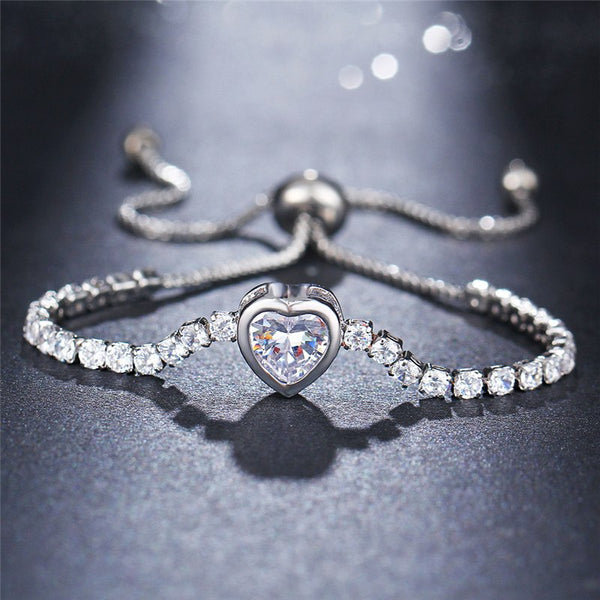 Elegant CZ Crystal Heart Charm Bracelet - 2 Colors - [neshe.in]