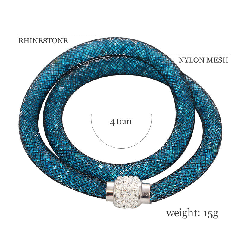Double Mesh Crystal Magnetic Charm Clasp Bracelet - 6 Colors - [neshe.in]