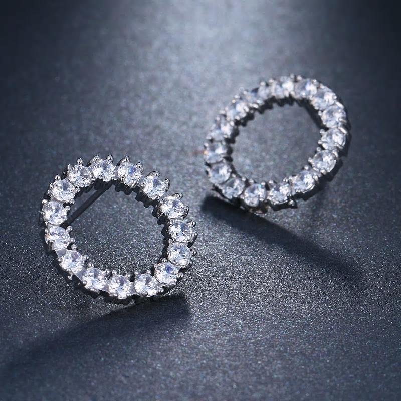 CZ Crystal Round Styled Stud Earring - 5 Colors - [neshe.in]