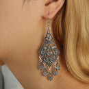 Ethnic Vintage Antique Look Carved Flower Long Dangle Earrings - 2 Colors - [neshe.in]