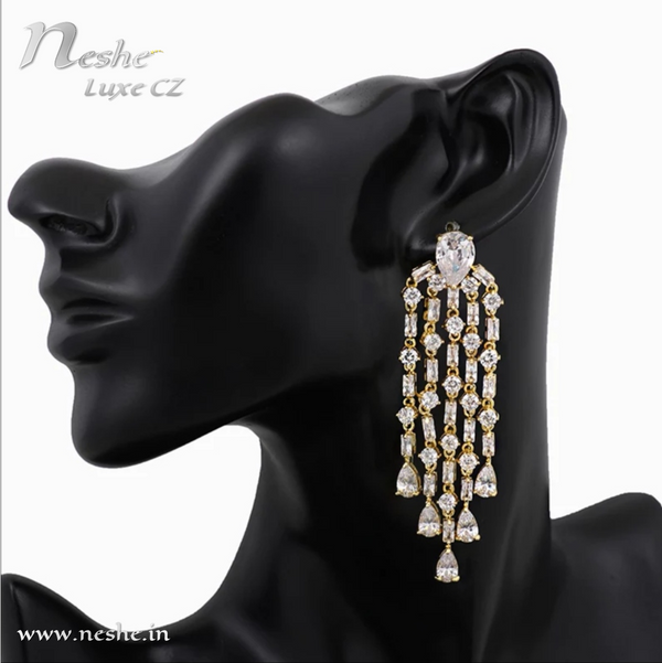 CZ Crystal yellow Golden Statement Party Wedding Dangle Earring - [neshe.in]