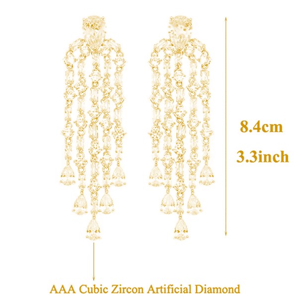 CZ Crystal yellow Golden Statement Party Wedding Dangle Earring - [neshe.in]