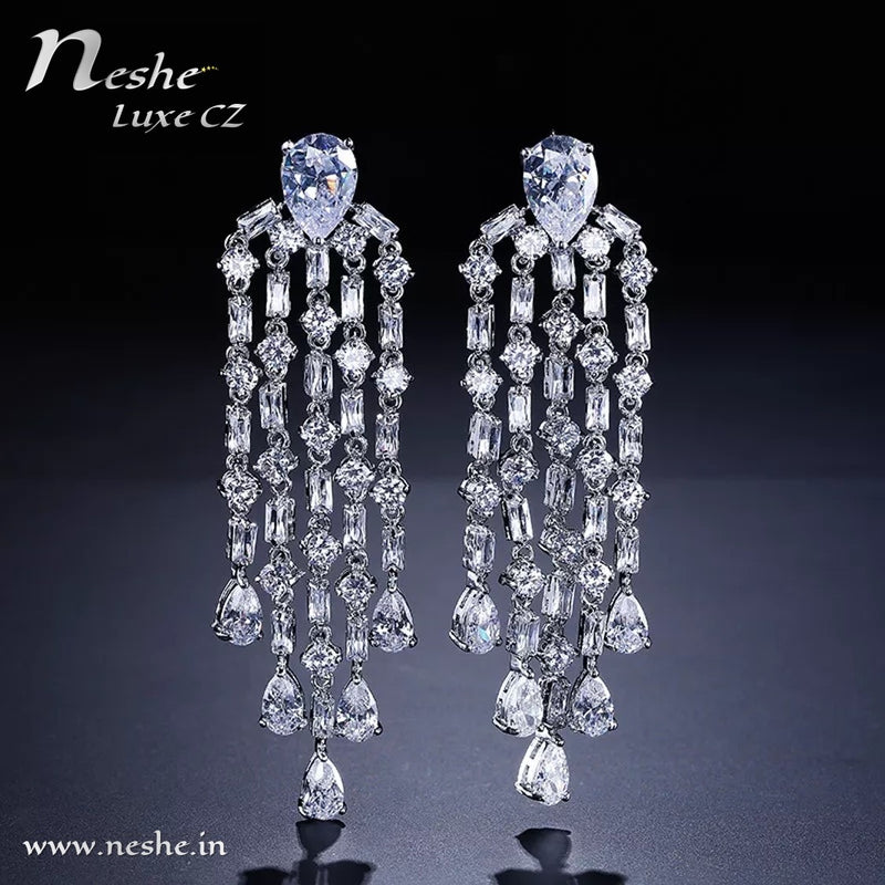 CZ Crystal Silver Statement Party Wedding Dangle Earring – Neshe