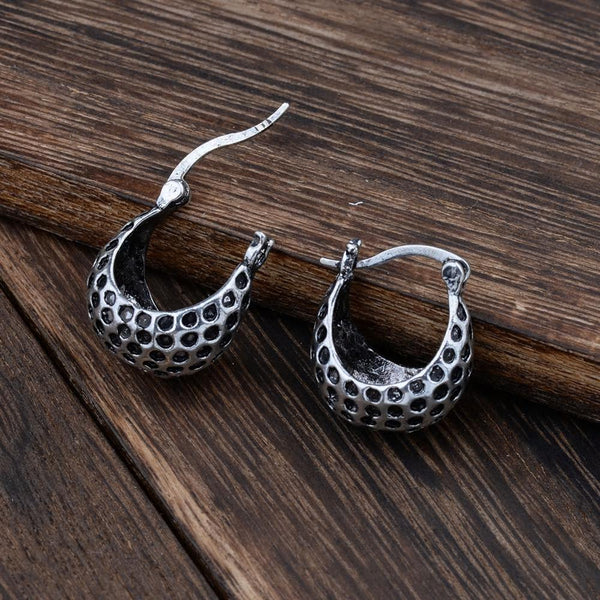 Small Ethnic Vintage Silver Leopard Ball Hoop Earrings - [neshe.in]
