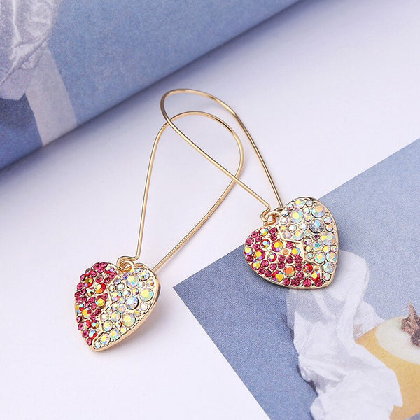 Colorful Crystal Heart Drop Party Earring - [neshe.in]