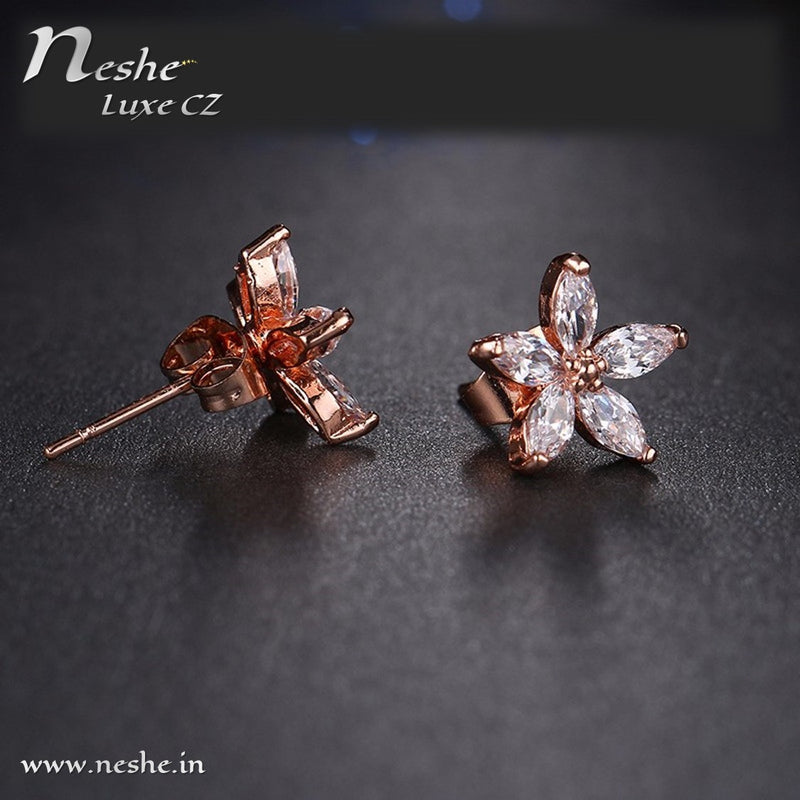 Clear CZ Trendy Rose Gold Flower Stud Earring – Neshe Fashion Jewelry