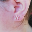 Clear CZ Trendy Roe Gold Flower Stud Earring