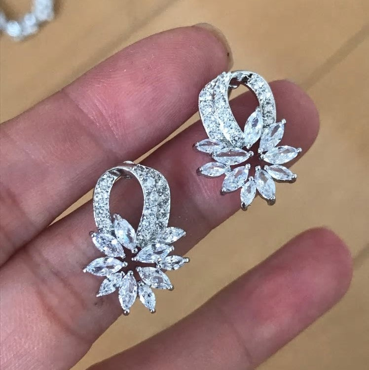 Clear CZ Trendy Micro Pave Flower Shaped Earring