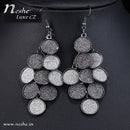 Shimmery Black Paved CZ Crystal Dangle Drop Coin Earrings