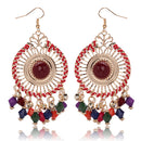 Beautiful Colorful Resin Beads Tassels Round Shape Alloy Drop Earrings - 3 Colors - [neshe.in]