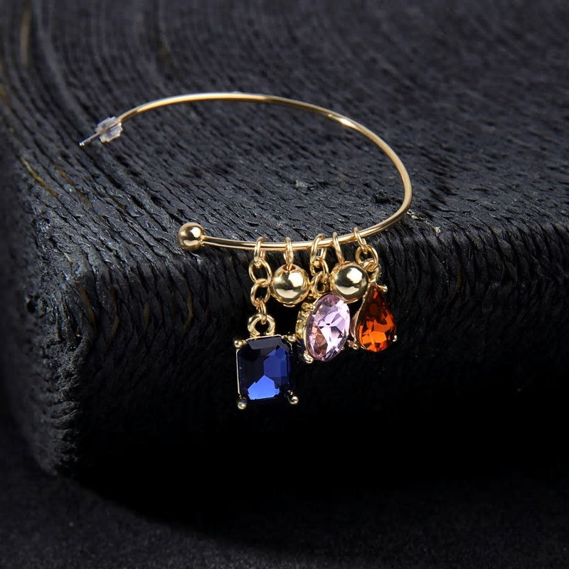 Colorful Crystal Drop Round Hoop Earrings