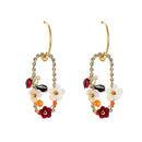 Trendy Luxury Zirconia Dangle Natural Pearls Shell Flower Statement Earring