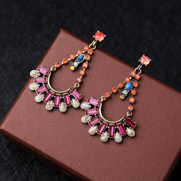 Pink Crystal Drop Dangle Ethnic Style Party Earring