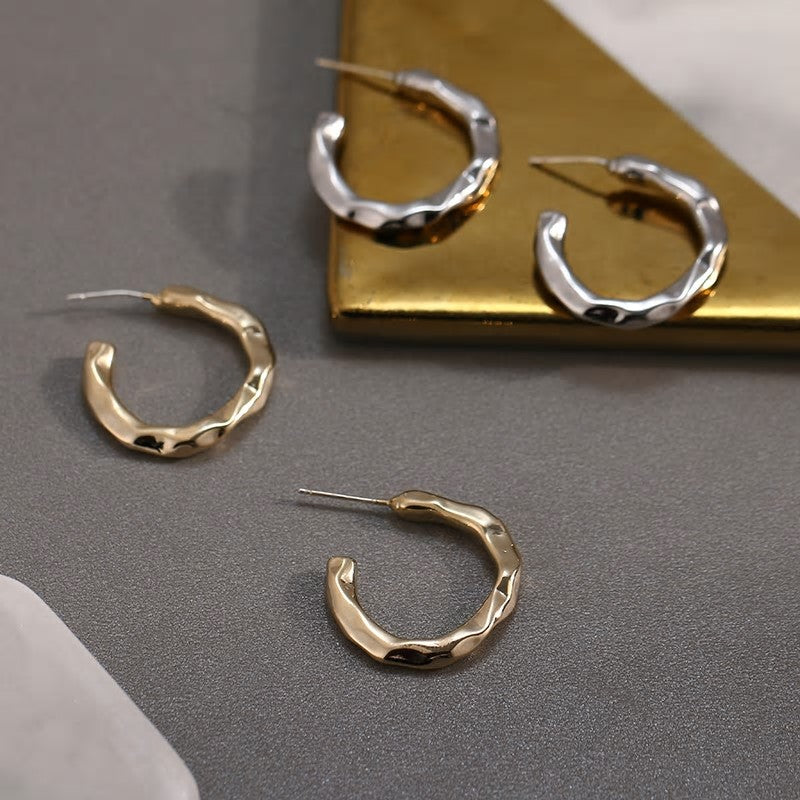 Irregular Textured Gold Plated Earring