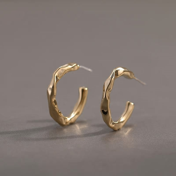 Irregular Textured Gold Plated Earring