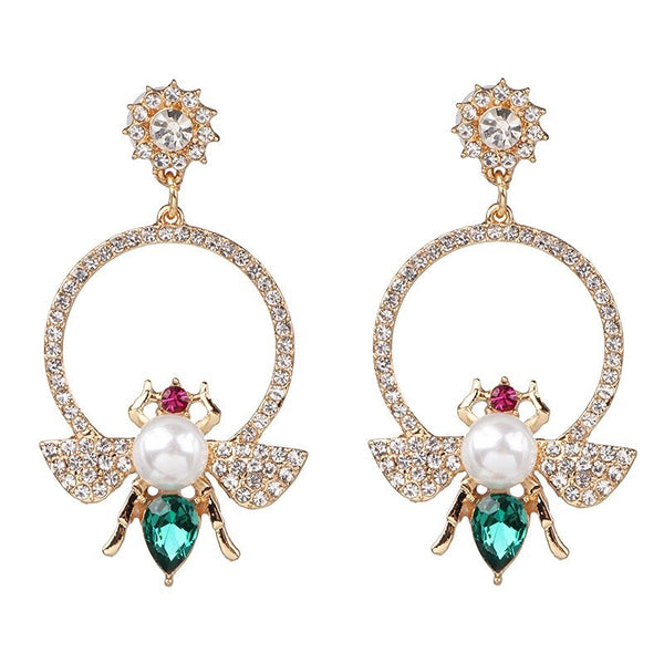 Green and Pink Crystal Bee Dangle Drop Party Earrings - 2 Styles