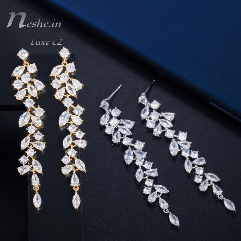Leaves CZ Crystal Wedding Party Dangle Earrings-2 Styles