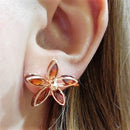 Elegant Red Orange Flower Rose Gold CZ Crystal Stud Earring