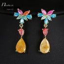 Tropical Style Dazzling CZ Crystal Waterdrop Dangle Earrings Multicolor - 3 Colors