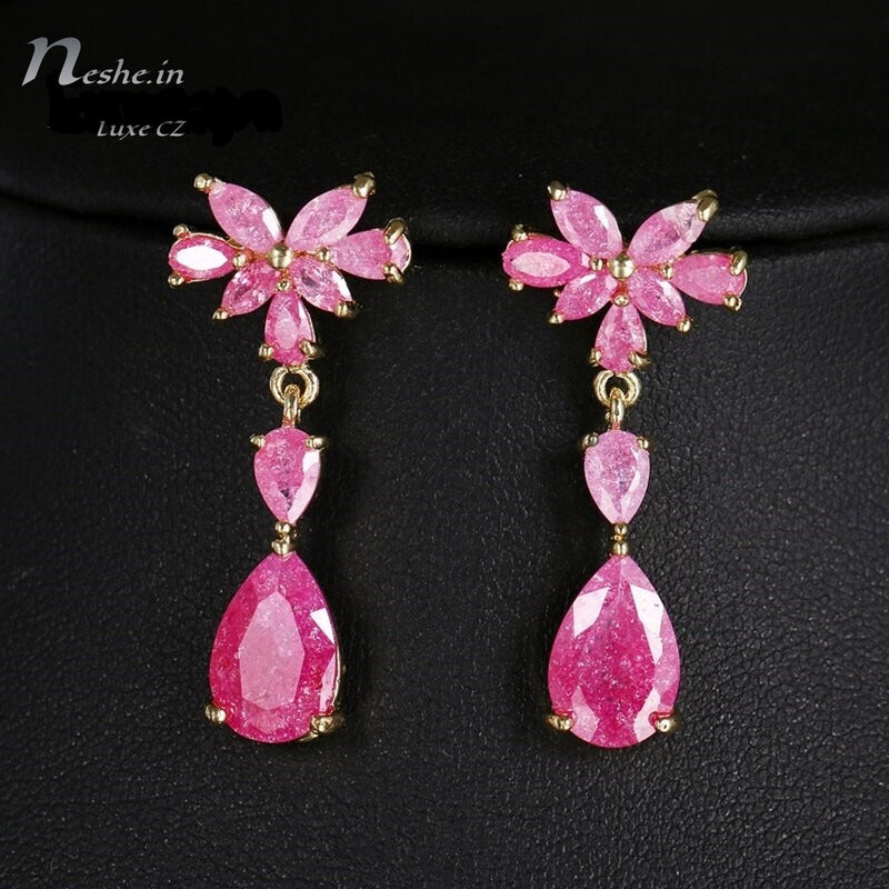 Tropical Style Dazzling CZ Crystal Waterdrop Dangle Earrings Multicolor - 3 Colors