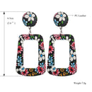 Geometric Flower Print Leather Acrylic Dangle Drop Earrings - 5 Styles