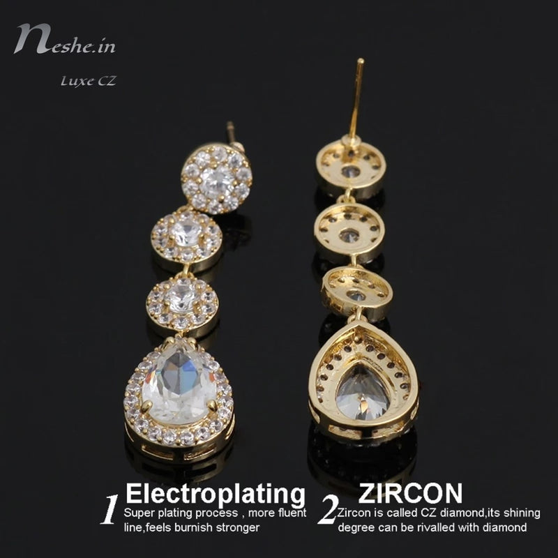 Glittering Water-Drop AAA CZ Crystal Wedding Party Earrings