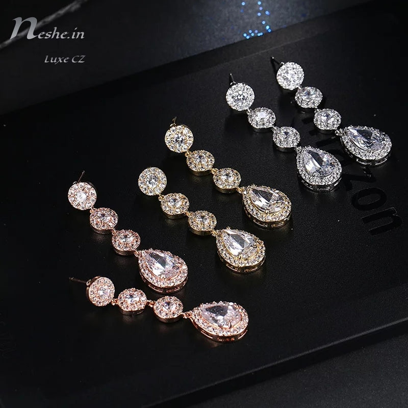 Leaf Shape Crystal Long Tassel Elegant Earrings Wedding - Temu