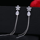 Elegant CZ Crystal Flower Water Drop Tassel Earrings