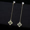 Green Paved CZ Crystal Sterling Silver Long Drop Party Earrings