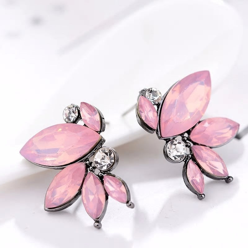 Symmetrical Crystal flower shape Stud Earrings - 3 colors