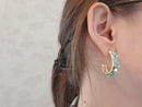 Copper Stud Hoop earring with exquiste crystal 16 k plating  - 2 Colors